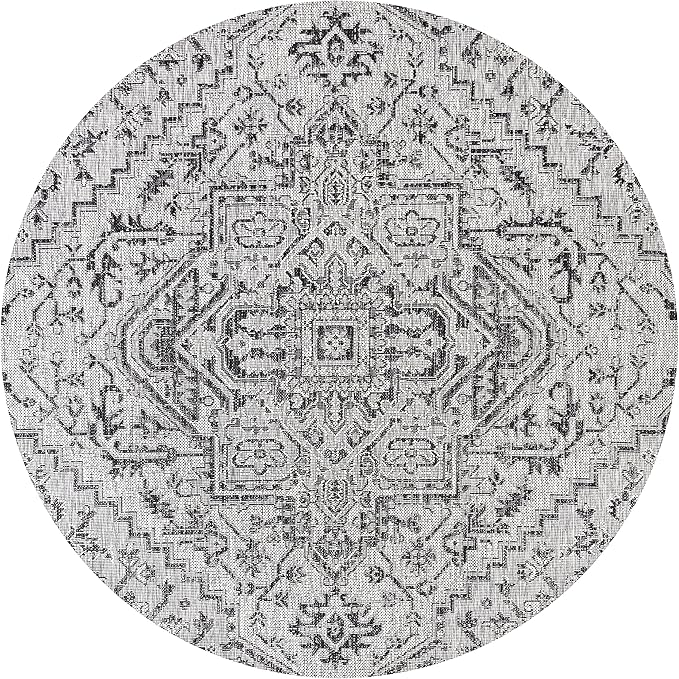 JONATHAN Y SMB105D-4R Estrella Bohemian Medallion Textured Weave Black/Gray 4' Round Indoor/Outdoor Area Rug, Pet Friendly, Non-Shedding, Stain Resistant, Easy-Cleaning for Backyard, Patio, Porch