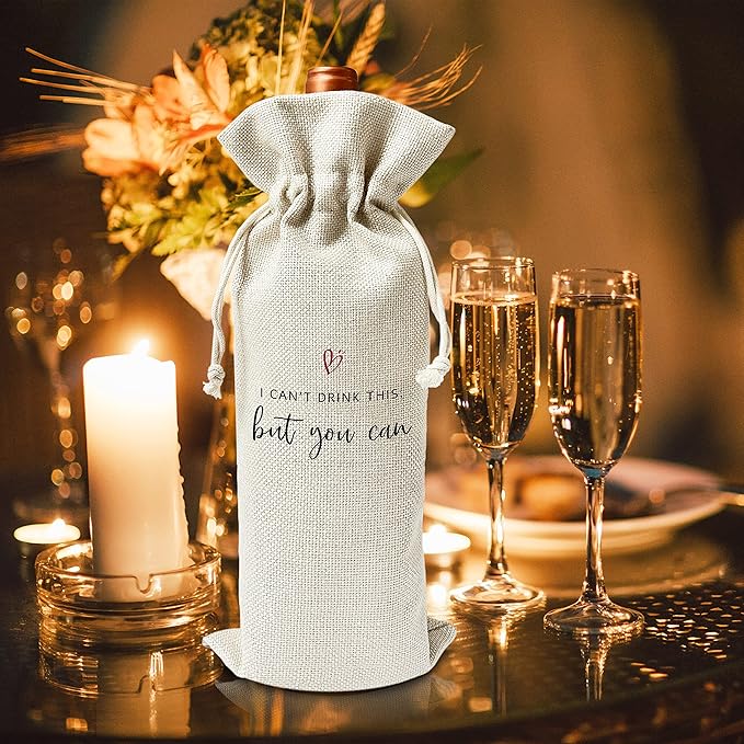 Zodvery Baby Announcement Wine Gift Bags - Gift for Pregnancy Announcement, Grandparents, Friend Aunt Uncle - Reusable Burlap With Drawstring Gift Bag (5.5"x 13.5")-1 Pcs/jiu048