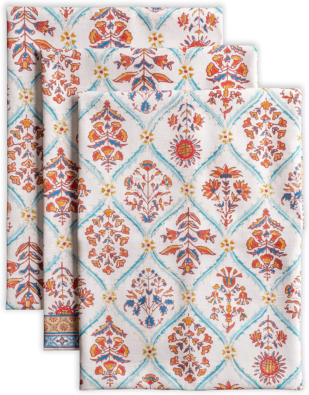 Maison d' Hermine Kitchen Towels Set of 3 100% Cotton 20" x 27.5" Reusable Cloth Tea Dish Towels Absorbent with Hanging Loop for Kitchen Dining Thanksgiving Christmas Decorations (Romane)