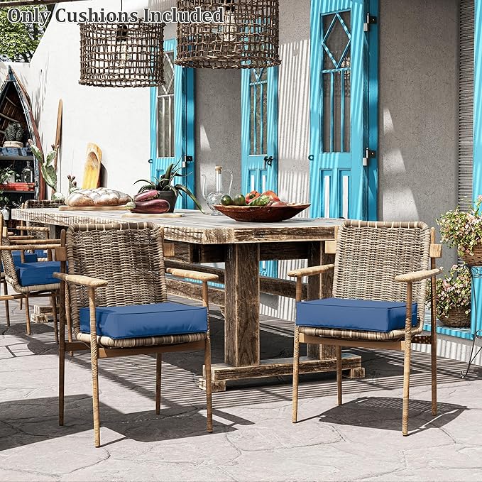 Patio Chair Cushions 18.5 X 16 X 4 Inch Waterproof Outdoor Seat Cushions for Patio Furniture, Outdoor Sofa Couch Pads with Ties & Handle, Set of 2, Blue