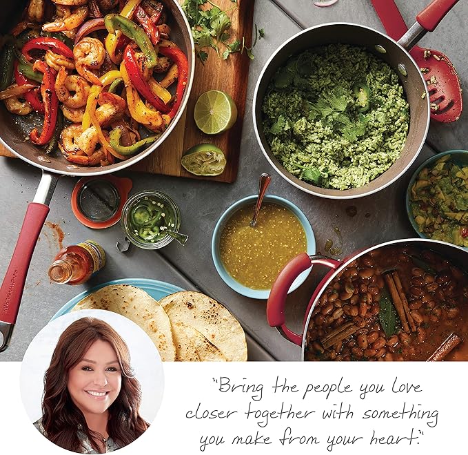 Rachael Ray Cucina Nonstick Cookware Pots and Pans Set, 12 Piece, Cranberry Red & Nonstick Bakeware Set with Grips, Nonstick Cookie Sheets/Baking Sheets - 3 Piece, Gray with Orange Grips