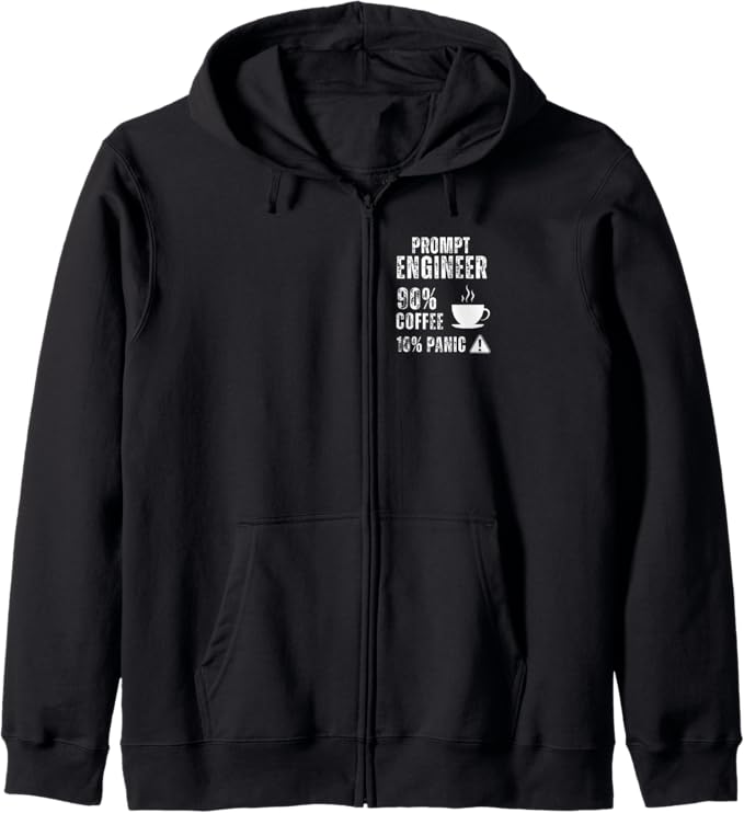 Prompt Engineer 90 Percent Coffee Rest is Panic Design Zip Hoodie