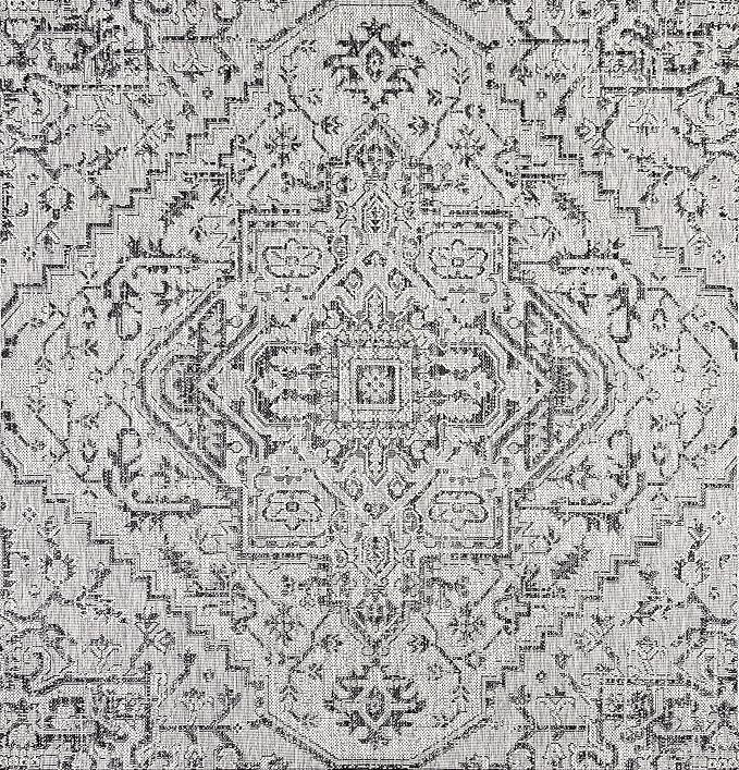JONATHAN Y SMB105D-9SQ Estrella Bohemian Medallion Textured Weave Black/Gray 9' Square Indoor/Outdoor Area Rug, Pet Friendly, Non-Shedding, Stain Resistant, Easy-Cleaning for Backyard, Patio, Porch