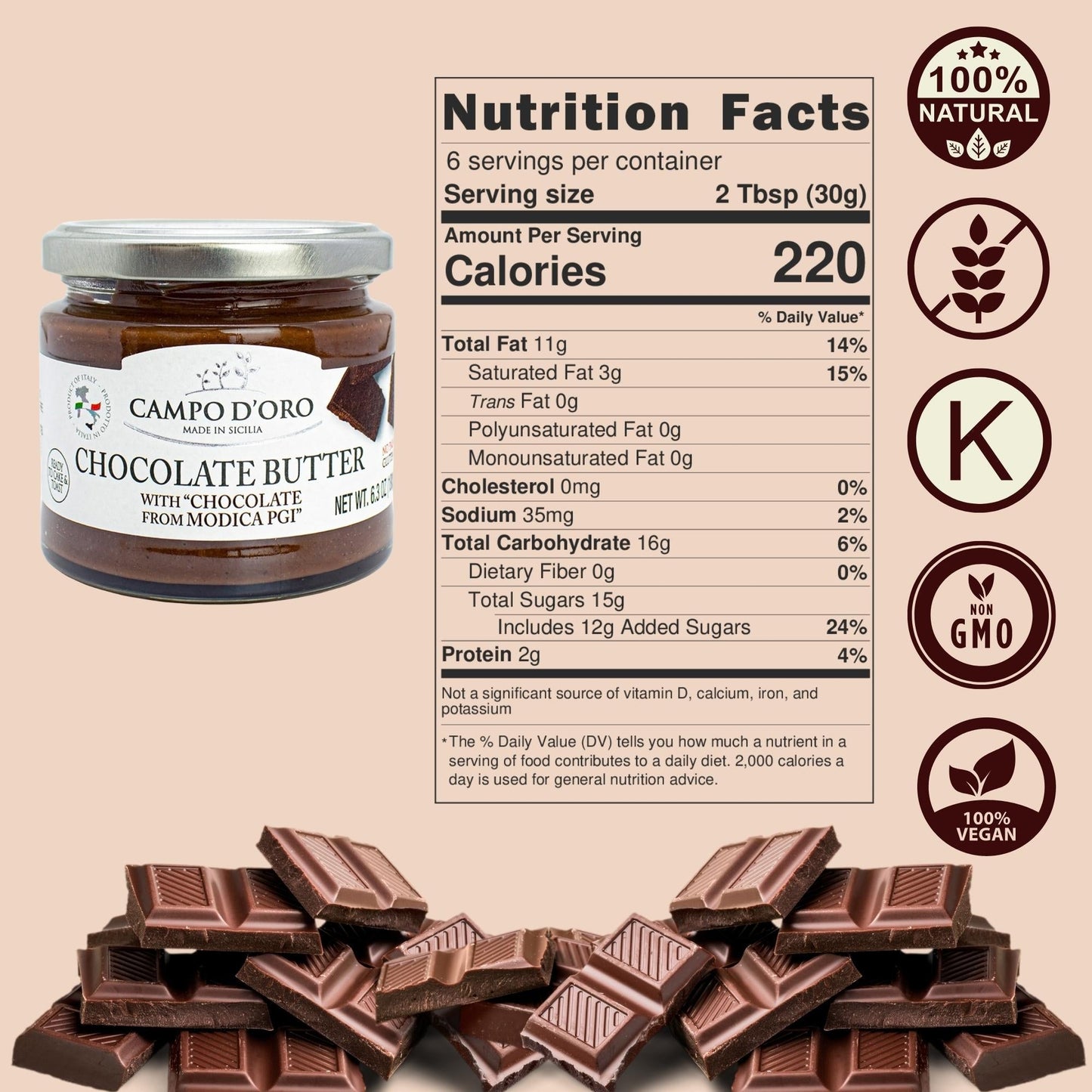 Campo D'Oro, Premium Chocolate Spread, 6.35 oz