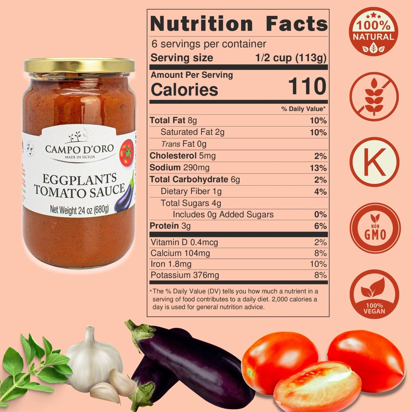 Campo D'Oro,  Tomato with Eggplants Sauce 24 oz