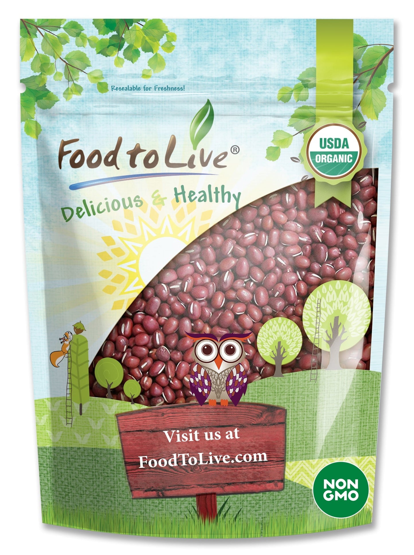 Food To Live, Organic Adzuki Beans, 0.5 Pounds, Kosher