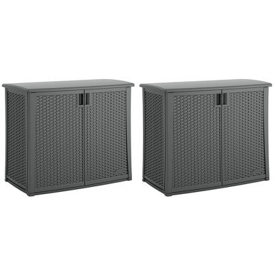 Suncast Lockable Outdoor 2-Door Cabinet Deck Box with Adjustable Shelf for Lawn, Garden, Patio, & Pool Accessory Storage, Cool Gray (2 Pack)