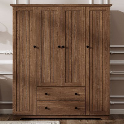 TiramisuBest 4 Door Wardrobe Armoire Closet with 2 Drawers