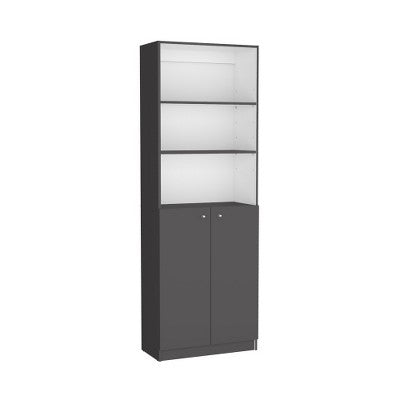 Lyngins Modern 3-Tier Bookshelves with 2 Doors,Cabinet,Display Bookcases,Combined Open & Closed Storage Bookshelf for Living Room,Home Office
