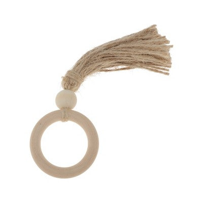 Unique Bargains Napkin Rings Wooden Bead Tassel Wood Light Brown 1 Pc