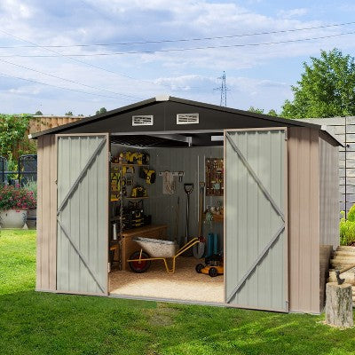 10X8FT Metal Outdoor Storage Shed,Galvanized Steel Garden Tool Shed with Lockable Door&Vents,Waterproof All-Weather Utility Tool Shed for Lawn Mower