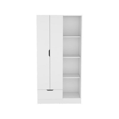 Tiramisubest Wardrobe Armoire with 4-Tier Storage Shelves and 1 Drawer,White