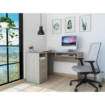CAVINAS Home Office Desk Morden L-Shaped Corner Computer Desk with Shelf, 2 Drawers and Keyboard Tray for Office