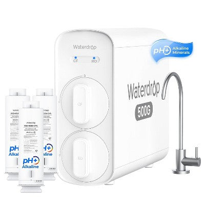 Waterdrop G5P500A Alkaline Mineral pH + Reverse Osmosis Water System NSF 372 Certified, 8 Stage 2:1 Pure to Drain 500GPD Extra 3 G5P500A-CF Filter