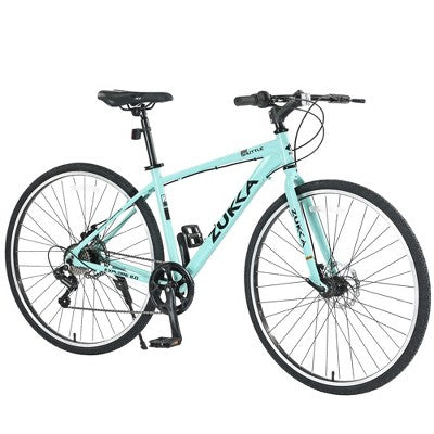 NAYSAYE Bicycle 7 Speed Hybrid Bike Aluminum Frame Double Disc Brakes for City Adventures, Green, 64.57"*25.19"*37.79"