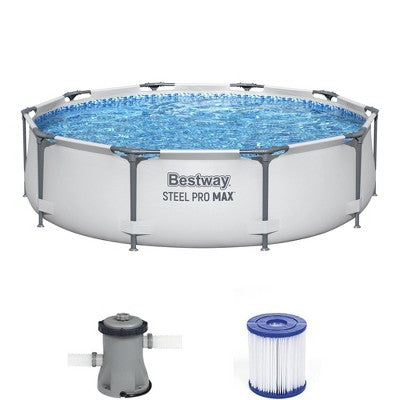 Bestway Steel Pro MAX Inch Round Metal Frame Above Ground Outdoor Backyard Swimming Pool Set with Filter Pump