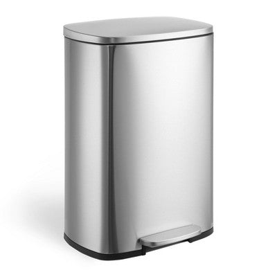 13 Gallon Stainless Steel Kitchen Trash Can – Soft Close Lid – Removable Inner Bucket – Hands-Free Step Pedal – Odor-Resistant Waste Bin for Kitchen