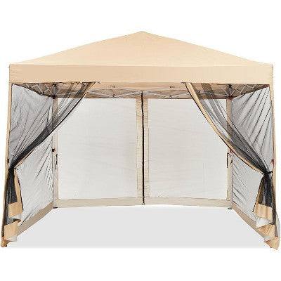 10x10ft Easy Pop-Up Canopy, Commercial Pop-Up Gazebo Tent, Waterproof Outdoor Screen Tent with Mesh Mosquito Netting Side Walls for Parties, Camping