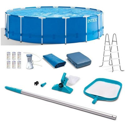 Intex 15' X 48" Metal Frame Round Above Ground Pool Set 6-pack Filters with Maintenance Kit
