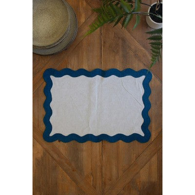 Ruffle Edge Placemat – 19" Tall Ocean Blue Dining Accent by Kalalou