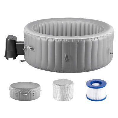 VEVOR Inflatable Hot Tub, 4 to 6 Person Capacity, 81.9 x 26 in Round Portable Outdoor Spa, with 130 Soothing Jets, Filter, Cover and Mat,Grey
