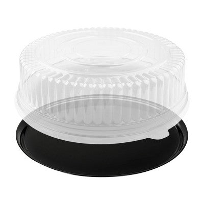 Smarty Had A Party 14" Black Round Plastic Trays w/ Lids - 25 Sets