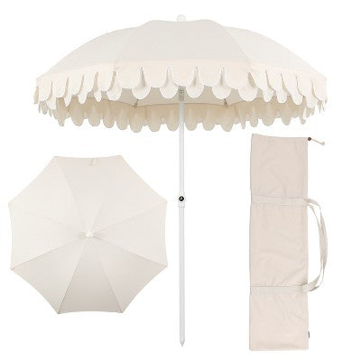 JONATHAN Y Horizon 6.5 ft. Scalloped Fringe Beach Umbrella w/ Tilt,Wind Vent,UV Protection,Carry Bag