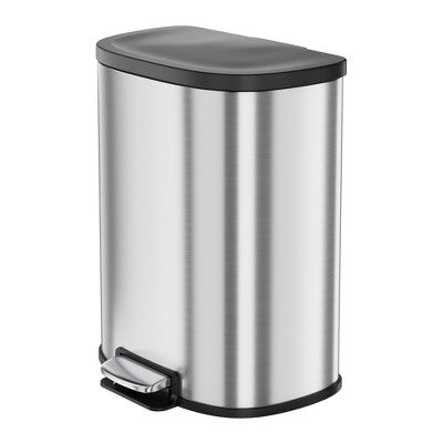 COZONY Stainless Steel Trash Can with Soft Close Lid, Step On Kitchen Garbage Bin with Removable Bucket