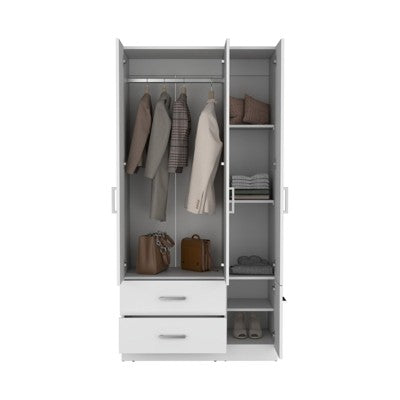 SEVOBAL Armoires 71 Inch Tall Wardrobe with Two Drawers Four Doors Six Shelves Hanging Rod for Bedroom Storage, White, 35.4"*18.7"*71.1"