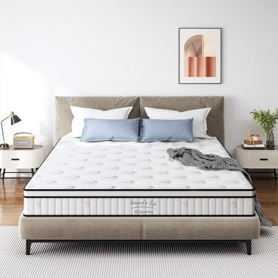 Kumasinova 10/12 Inch Mattress,Individual Pocket Spring Hybrid Mattress,Medium Firm Memory Foam Mattress,Pressure Relief,White