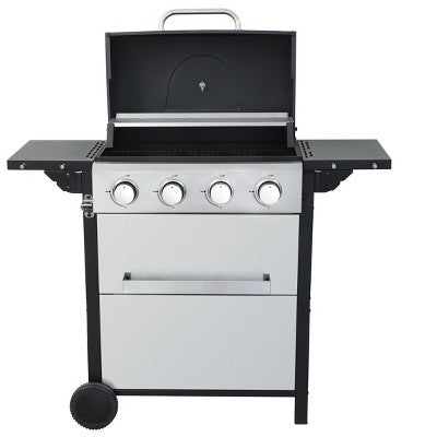 CAVINAS 4-Burner Propane Gas BBQ Grill,34200BTU Output Outdoor Grill with Wire Enamel Cooking Grids,Foldable Side Table & Movable Design