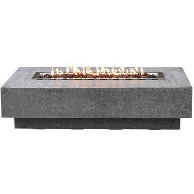 Hampton 56" Natural Gas Fire Pit Outdoor Backyard Patio Heater - Elementi: Rectangle Concrete Fire Table, Weather-Resistant