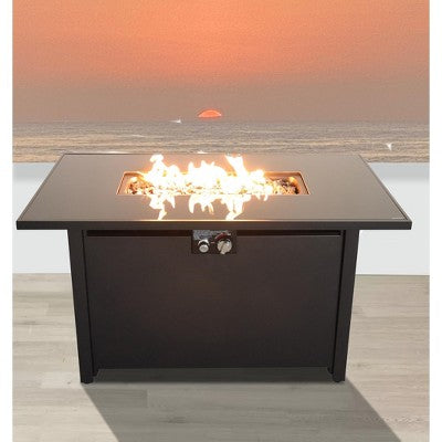 43 inch Smoked Glass Metal Rectangle Fire Pit (Black)
