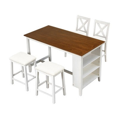 ChicFurnit Dining Set Counter Height Bar Table Set with Chairs and Stools for Kitchen Dining Room, White, 27.76"*17.72"*7.28"
