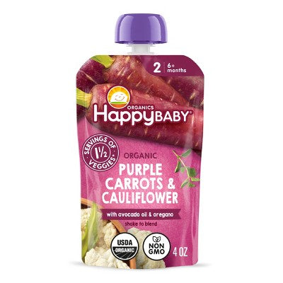 HappyBaby Organics Stage 2 Purple Carrots & Cauliflower with Avocado Oil & Oregano Baby Food Pouch - 4oz