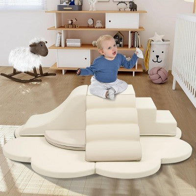 SEVOBAL Baby Activity Gyms 6 Piece Soft Foam Climbing Set for Toddlers Crawling and Play, Beige, 28"*28"*23"