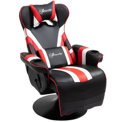 Kumasinova 90°-130°Recliner Gaming Chair with Swivel Base Plate&Cup Holder,360° Swivel Office Chair Video Game Chairs with Head&Lumbar Pillow,Footrest