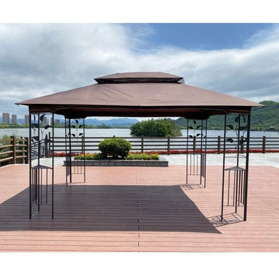 Sevobal Patio Umbrellas Outdoor Gazebo Canopy Tent With Double Roof And Mosquito Net ,Suitable For Lawn, Backyard And Deck, Brown, 165"*120"*108"