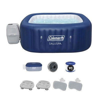 Coleman SaluSpa Atlantis AirJet Inflatable Hot Tub w/Set of 2 SaluSpa Underwater Non Slip Pool and Spa Seat and 2 Padded Headrest Pillows, Gray