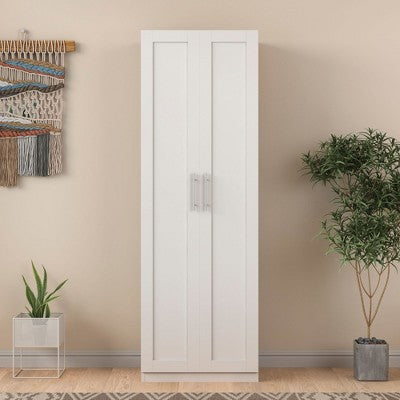CAVINAS Wardrobe Closet,Armoire Wardrobe Closet with 2 Doors,3 Shelves(2 Adjustable),Wooden Wardrobe Closet for Kitchen,Bedroom,Office