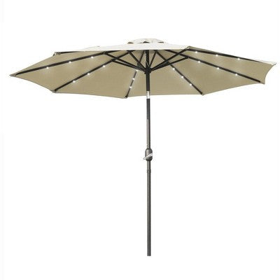 LeisureMod Sierra 9FT Outdoor Patio Market Umbrella with Tilt and Solar LED Lights, UV-Resistant Canopy for Backyard or Poolside