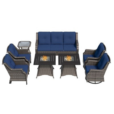 UPTIOT 7-Person Wicker Outdoor Patio Furniture Set Rattan Chair Wicker Set with Red Cushion