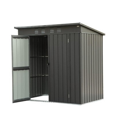 Gulches Backyard Storage Shed w/ Sloping Roof Steel Outdoor Garden Shed Metal Utility Tool Storage Room w/Latches ,Lockable Door (6x4ft, Dark Gray)
