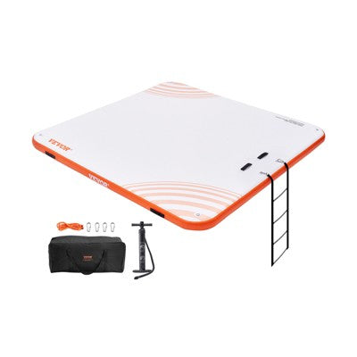 VEVOR Inflatable Floating Dock, 10 x 10FT Inflatable Dock Platform, Non-Slip Water Floating Dock Mat with Portable Carrying Bag & Detachable Ladder