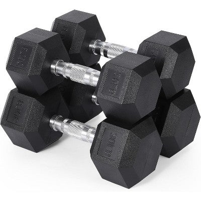 Rubber Hex Dumbbell Set with A-Frame Rack (160lb/200lb) - 5-30lb Pair Dumbbells for Home Gym, Non-Slip Grip, Solid Cast Iron & Rubber Coated