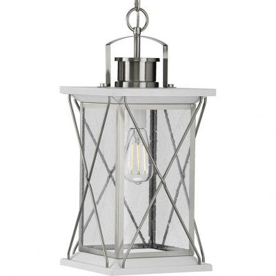 Progress Lighting Barlowe 1-Light Outdoor Hanging Lantern, Stainless Steel, Seeded Glass