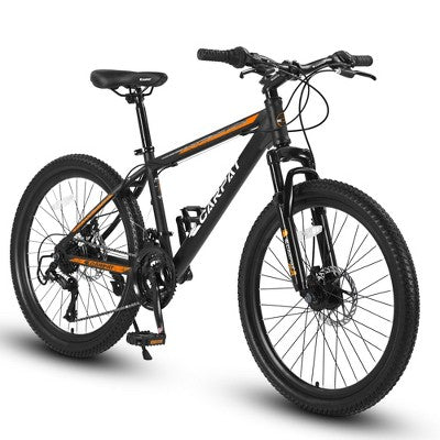 NAYSAYE Bicycle 26 Inch Mountain Bike 21 Speeds Mechanical Disc Brakes for Off Road, Orange, 71"*25"*39.3"