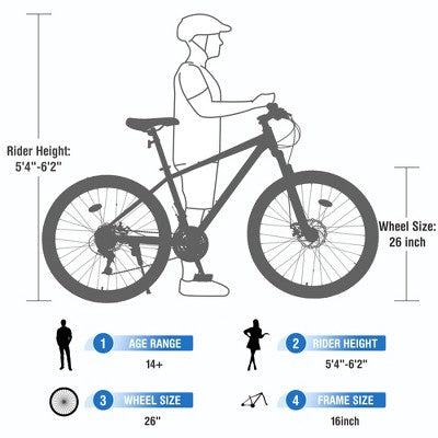 Gulches Mountain Bike for Men and Women 26 inch 24 Speed Suspension Fork KENDA Tires