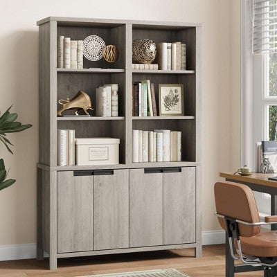GustoWave 74.5" Tall Bookshelf with Double Storage, 6-Tier Large Bookshelf, Double Wide Bookshelves,for Livingroom Office Library,Gray