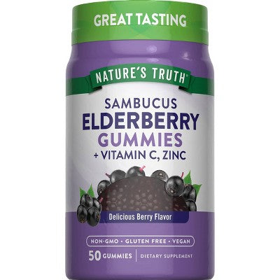 Nature's Truth Elderberry + Vitamin C Zinc Vegan Gummies - Delicious Berry - 50ct